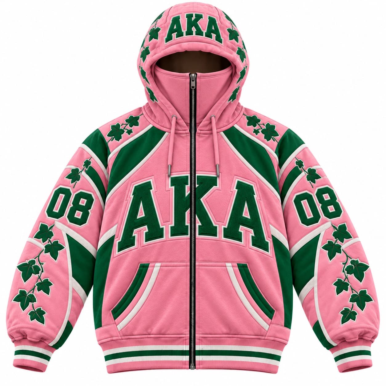 Alpha Kappa Alpha zip-front hoodie in pink and green